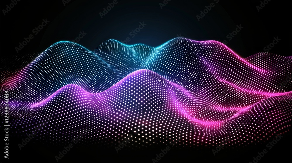 Poster sleek digital waves flowing with binding data elements in vivid colors