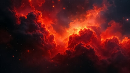 Fototapeta premium Abstract Nebula Swirling Red and Orange Hues with Dark Interstellar Dust