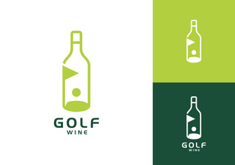 simple golf sport with wine bottle logo vector design