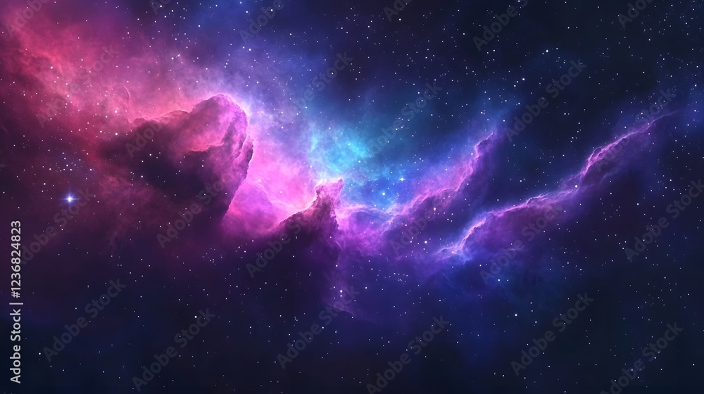 Poster Captivating Cosmic Tapestry   Breathtaking galactic swirl of vibrant colorful nebula and radiant luminous stars set against the mysterious depths of the vast expansive universe  This dynamic