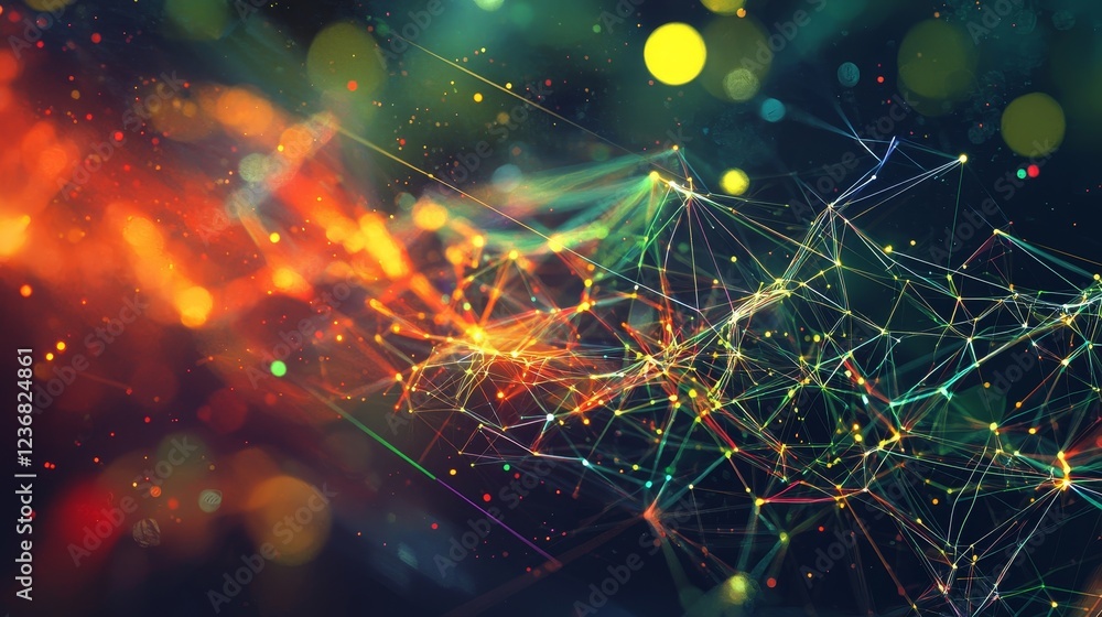Poster synergetic digital networks with condensed colorful patterns and lights