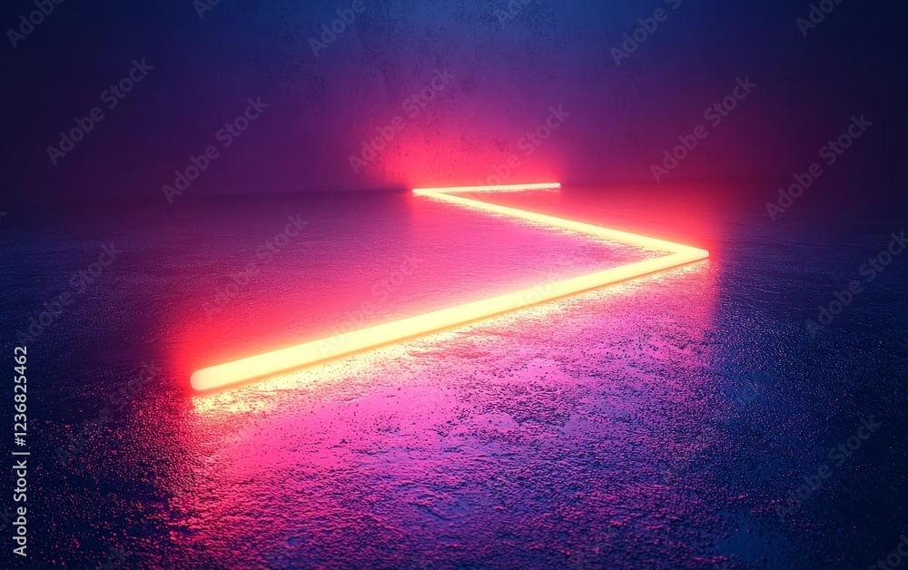 Poster glowing neon zigzag pattern on gradient dark blue and purple background for product concept display