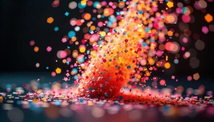 Colorful glitter explosion abstract setting photography dynamic environment close-up view creative concept