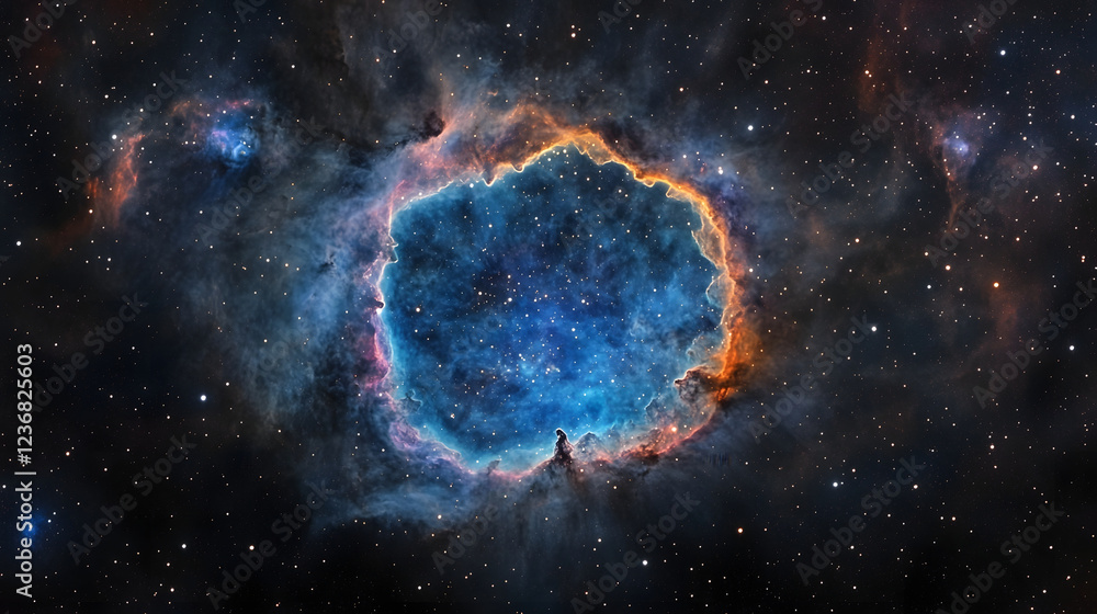 Poster captivating image showcasing a dramatic cosmic explosion within a vibrant interstellar nebula cloud