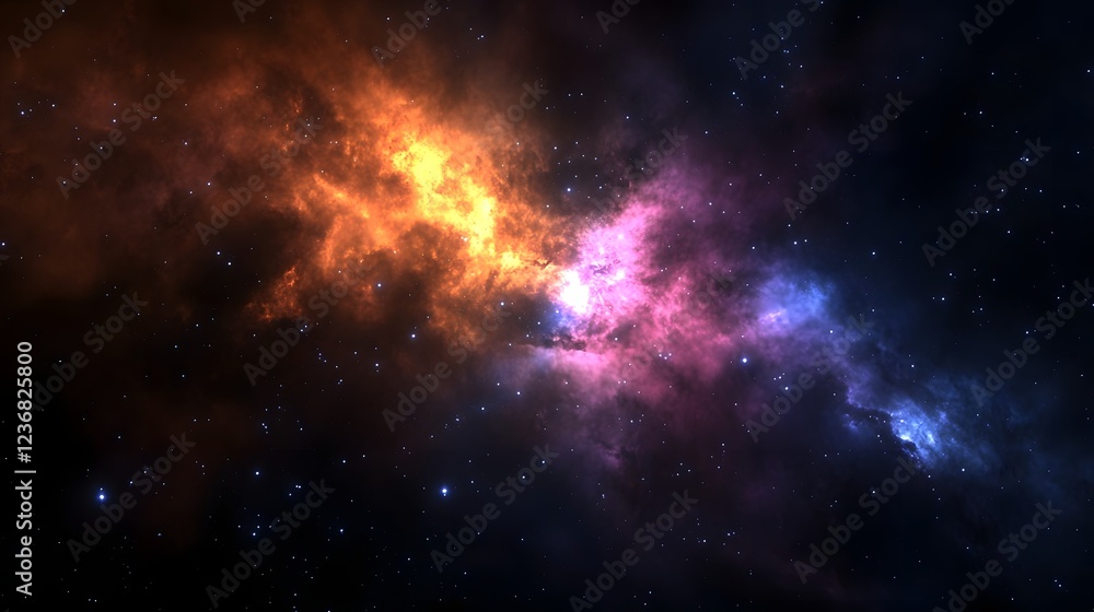 Poster captivating image showcasing a dramatic cosmic explosion within a vibrant multicolored nebula illumi