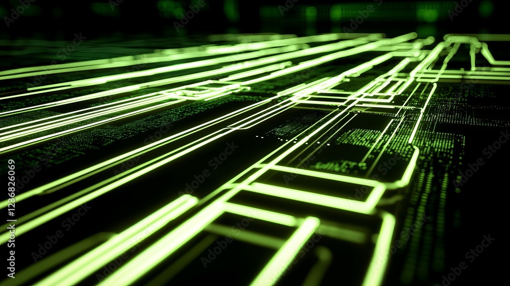 Poster abstract vibrant circuit patterns displaying connectivity and technology