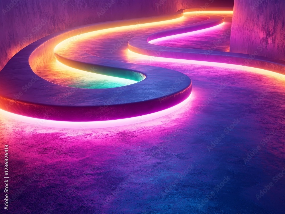 Poster glowing neon vortex swirl effect with vibrant cosmic backdrop for product concept display