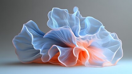 Abstract swirling fabric forms in blue and orange hues