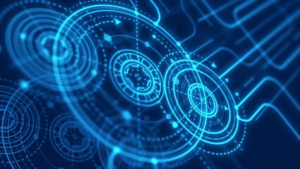 Fototapeta premium Technology background. Futuristic digital hi-technology banner. Engineering industry. 