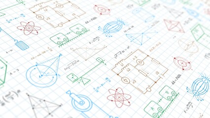 School background in physics and mathematics .Formulas and drawings. Scientific research. 