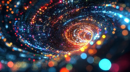 Colorful Vortex of Digital Lights Forming a Whirling Energy Connection