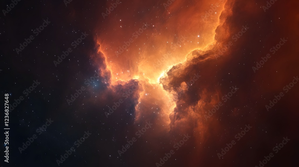 Aufkleber Dramatic and fiery cosmic swirl of a nebula explosion in deep space  Vibrant glowing clouds of plasma and energy create a powerful and surreal celestial scene