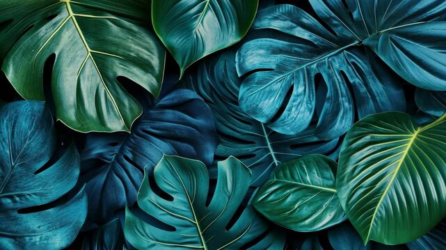 Close up of green leaves with blue veins. The leaves are large and have a lot of detail. The image has a calming and peaceful mood