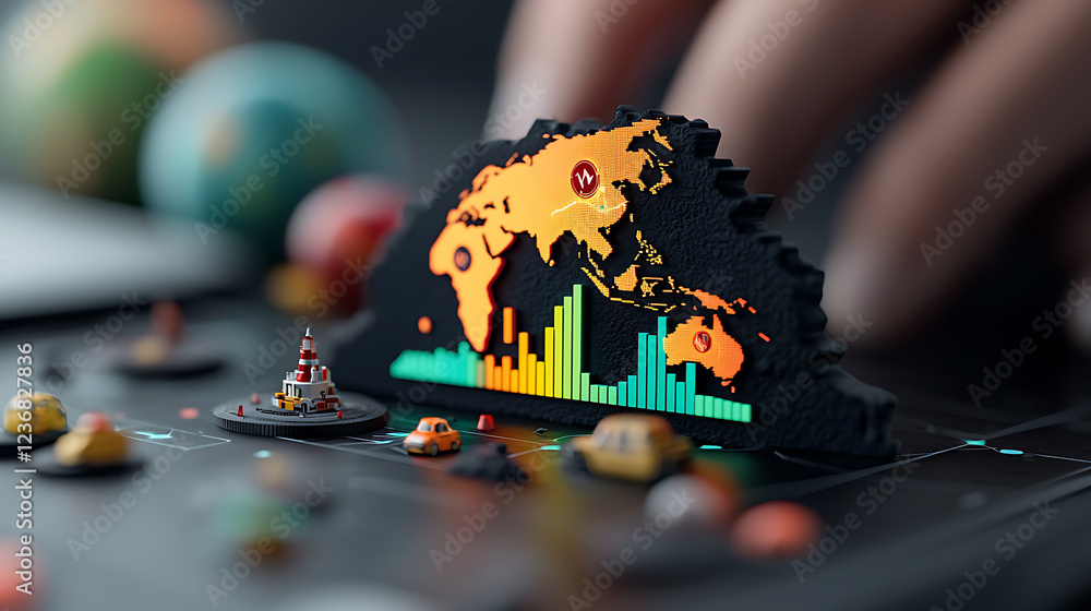 Poster global disaster trends visualized neon map display interactive environment analytical perspective da