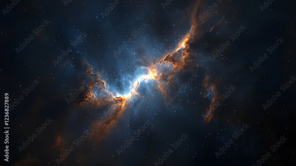 Poster dramatic and vibrant cosmic explosion illuminating the depths of the mysterious and enigmatic univer