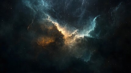 Fototapeta premium Dramatic and surreal cosmic swirl of colorful nebula star dust and energy in the deep mysterious depths of the vast universe and wonder evoking abstract space background