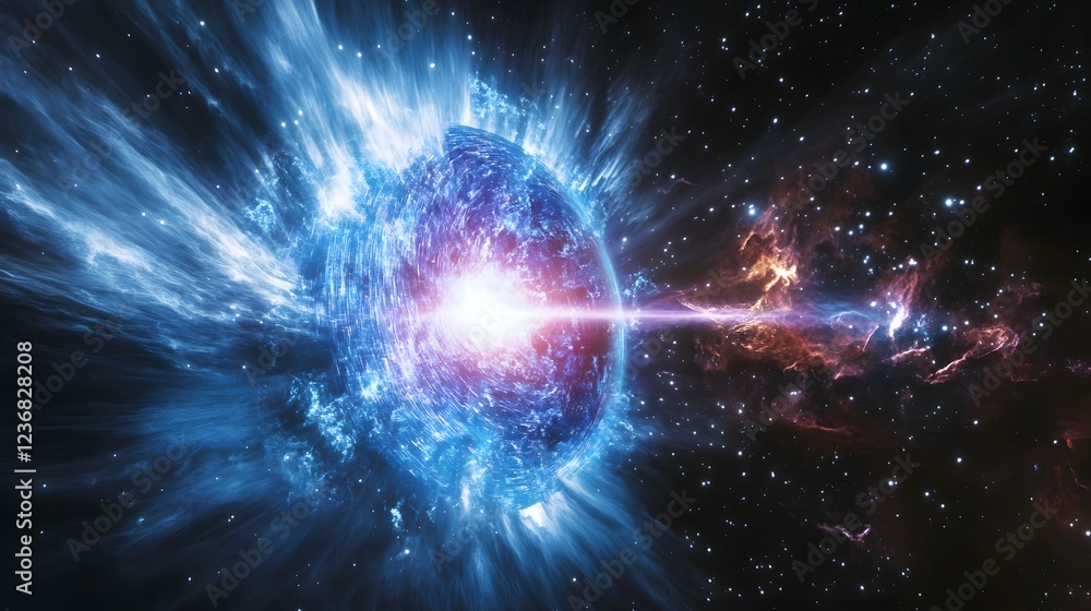 Poster dramatic cosmic explosion illuminating an interstellar nebula in the depths of deep space creating a
