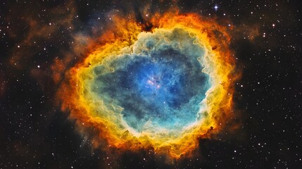 Obraz premium Dramatic cosmic explosion in a vibrant swirling nebula Colorful interstellar cloud glowing brightly with energy and bursting forth in the deep mysterious space of the universe Fiery