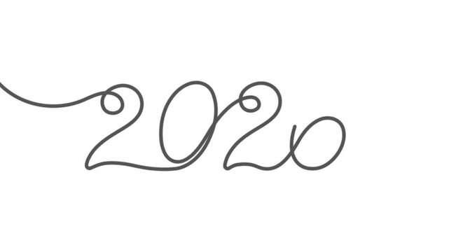2026 Happy New Year . Christmas symbols 2026 .One line drawing. illustration.