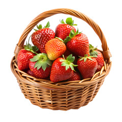 Fresh tasty strawberry in basket isolated on transparent background 