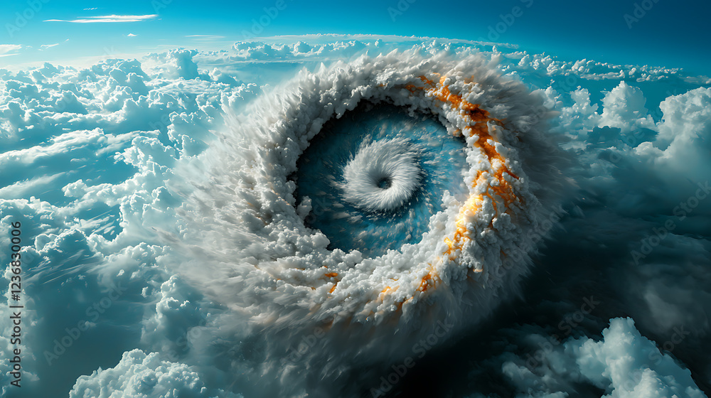 Poster dynamic circular rainfall pattern map illustrating atmospheric phenomena aerial view digital art nat