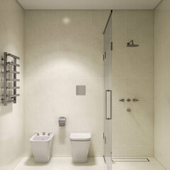Interior design of bathrooms for homes and apartments, illustrative renders of bathroom furniture
