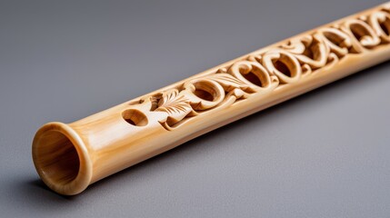 Fototapeta premium Bone Traditional Handmade Concept, Traditional Intricate Carved Bone Flute with Unique Designs and Fine Detailing on Smooth Surface