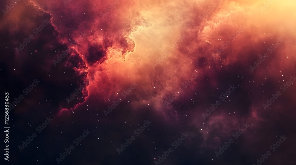 Poster Dramatic Cosmic Firestorm Intense Galactic Explosion in Turbulent Universe Backdrop  Powerful and chaotic scene of a large scale cosmic event with swirling clouds of fire energy