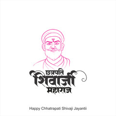 Chatrapati Shivaji Maharaj Jayanti,Calligraphy, Typographyhindi text Chatrapati Shivaji Maharaj ,vector silhouette tsketch of Chhatrapati Shivaji Maharaj with maratha flag 