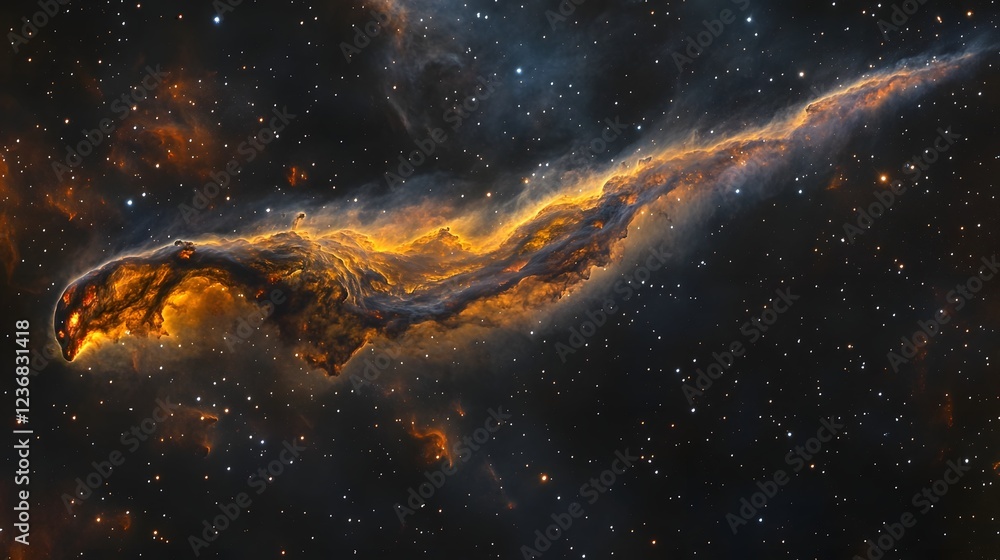 Poster Ethereal and captivating cosmic landscape featuring a swirling luminous stellar nebula surrounded by a mesmerizing array of glittering stars and constellations in the vast