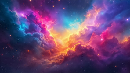 Obraz premium Cosmic Nebula Orange and Yellow Glowing Gases with Dark Interstellar Dust