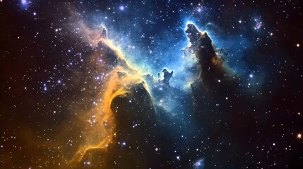 Obraz premium image of a captivating cosmic nebula filled with luminous stellar formations and swirling cosmic dust set against the grand expanse of the mysterious and ethereal universe