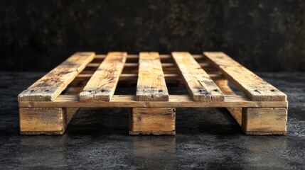 A heavy-duty wooden pallet with thick planks and sharp edges, floating on black