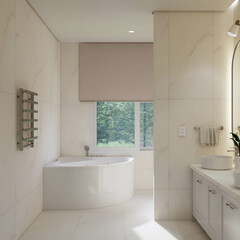 Interior design of bathrooms for homes and apartments, illustrative renders of bathroom furniture