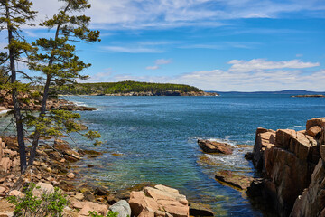 Rocky cliffs of Maine Coastline, USA