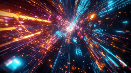 Fototapeta premium abstract digital tunnel neon lights data stream futuristic techn