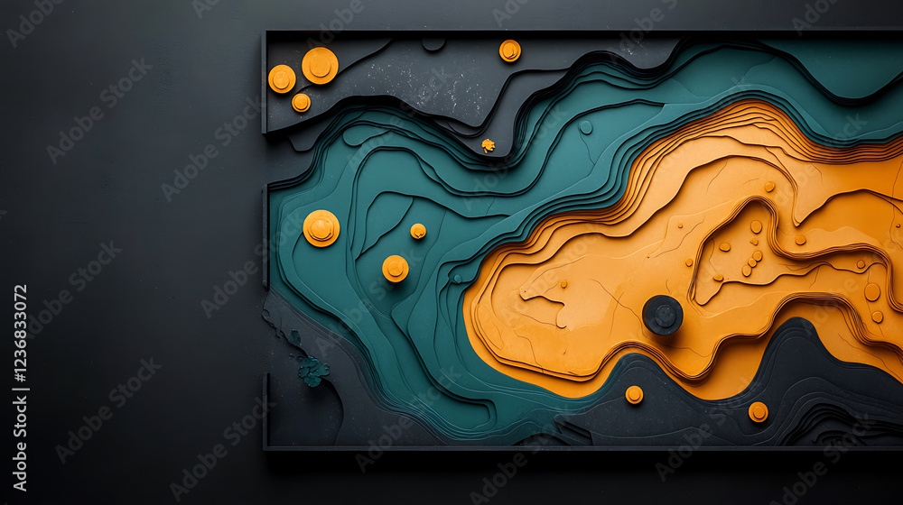 Poster fluid rainfall map visualization of river basins in a geographical context artistic representation i