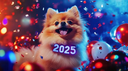 Obraz premium Enthusiastic Pomeranian Dog in 