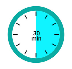 An analog clock face timer showing 30 minutes time