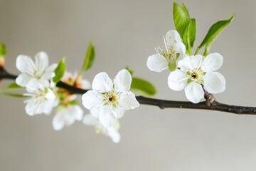 Fototapeta premium Delicate white blooms of Prunus laurocerasus adding elegance to serene indoor decor in springtime