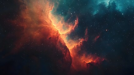 Fototapeta premium Mesmerizing cosmic explosion in vibrant hues of fiery red orange and blue nebula set against the backdrop of a starry night sky