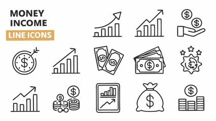 Money income line icon set
