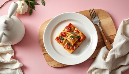 Pastel Pink Macarons on Pastel Blue Background with Copy Space