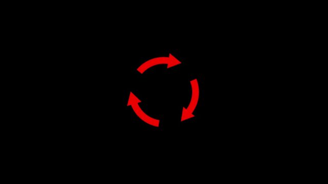 Two rotating red arrows animation with motion graphics on black background