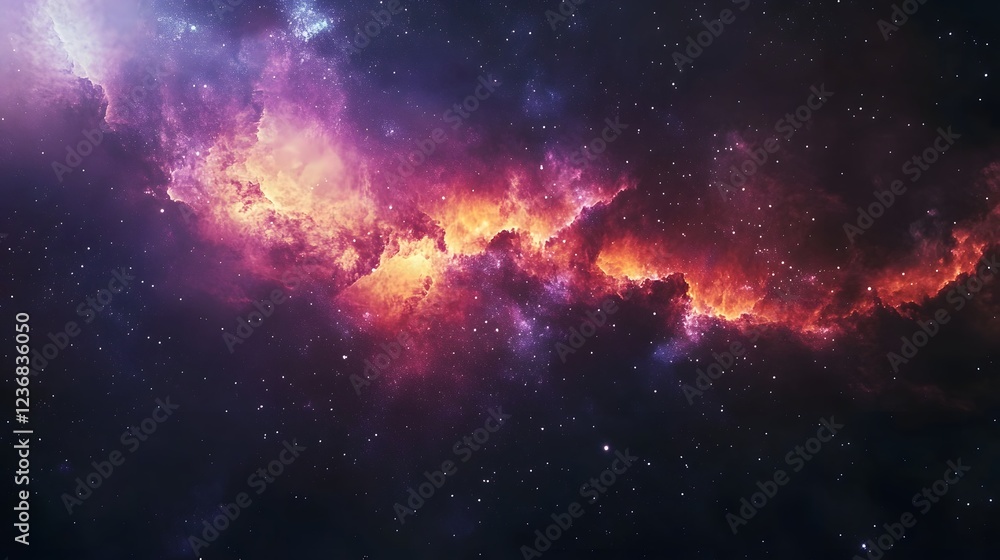 Poster Mesmerizing Cosmic Explosion of Fiery Nebula in Vibrant Galactic Landscape   Stunning abstract image depicting the dynamic and powerful forces of a stellar event in the depths of the universe