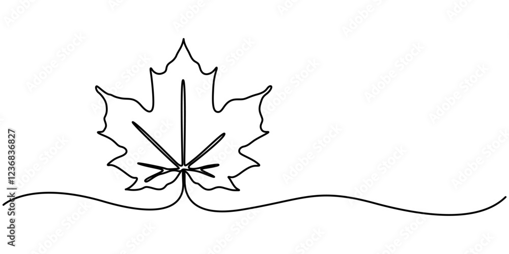 Poster Maple Leaf, Canada Day Continuous Line Drawing with Editable Stroke, Autumn leaf continuous one, A single line drawing of an maple leaf. Continuous line thanksgiving icon in color. One line icon. 