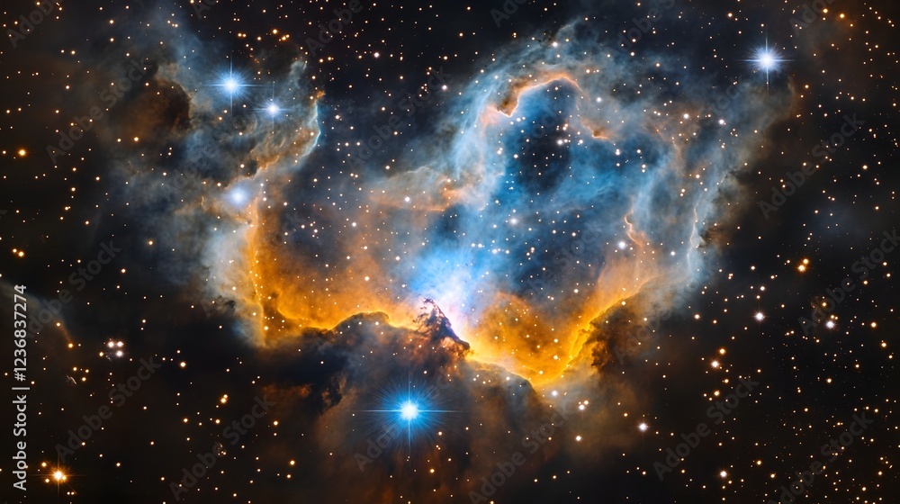 Aufkleber Mesmerizing cosmic nebula with vibrant luminous stellar formations and colorful dramatic galactic structures in the captivating otherworldly expanse of the universe