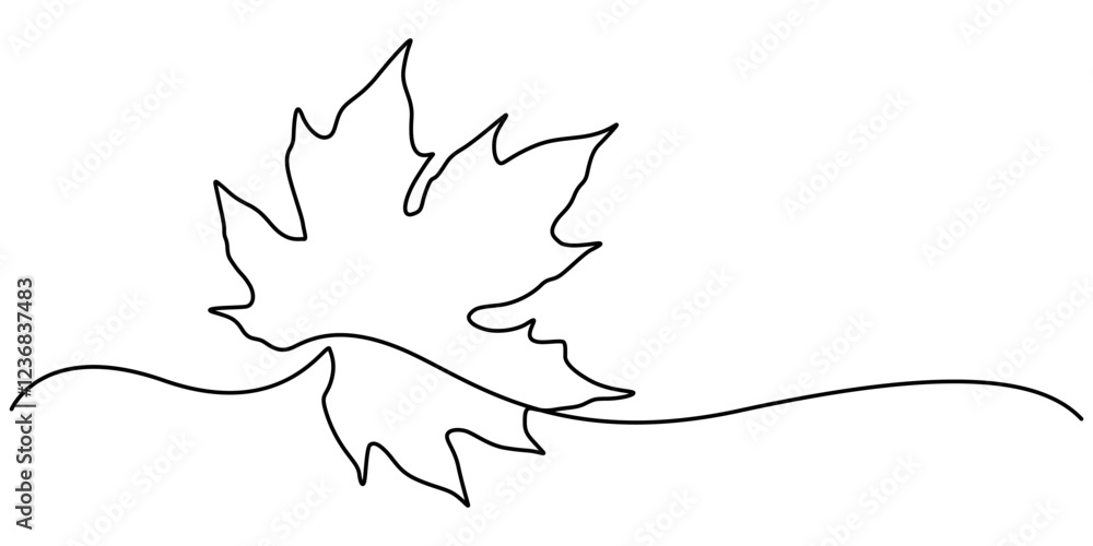 Poster Maple Leaf, Canada Day Continuous Line Drawing with Editable Stroke, Autumn leaf continuous one, A single line drawing of an maple leaf. Continuous line thanksgiving icon in color. One line icon. 
