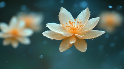 Delicate Pale Yellow Flowers With Water Droplets