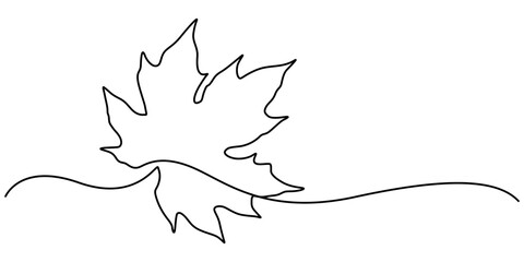 Fototapeta premium Maple Leaf, Canada Day Continuous Line Drawing with Editable Stroke, Autumn leaf continuous one, A single line drawing of an maple leaf. Continuous line thanksgiving icon in color. One line icon. 